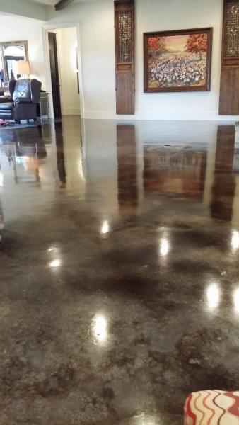 Grey stained concrete flooring