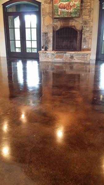 Stained concrete floor in living room
