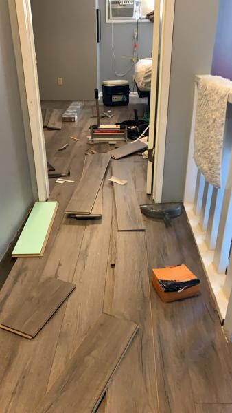 Brown LVT flooring installation