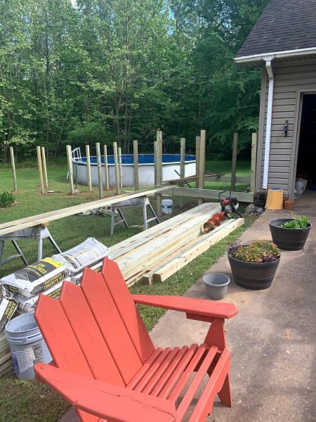 Above ground pool deck installation jobsite